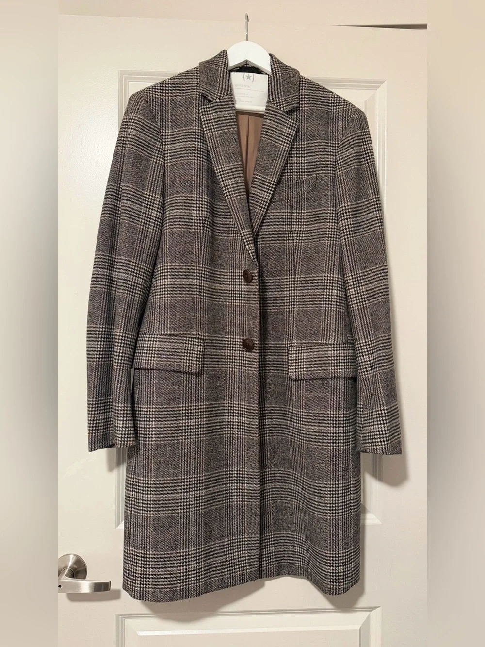 Banana Republic Men’s Plaid Wool-Blend Long Coat -Brown